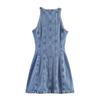   European and American Style New Women's Fashionable Classic Stitched Mini Denim Dress 0108035
