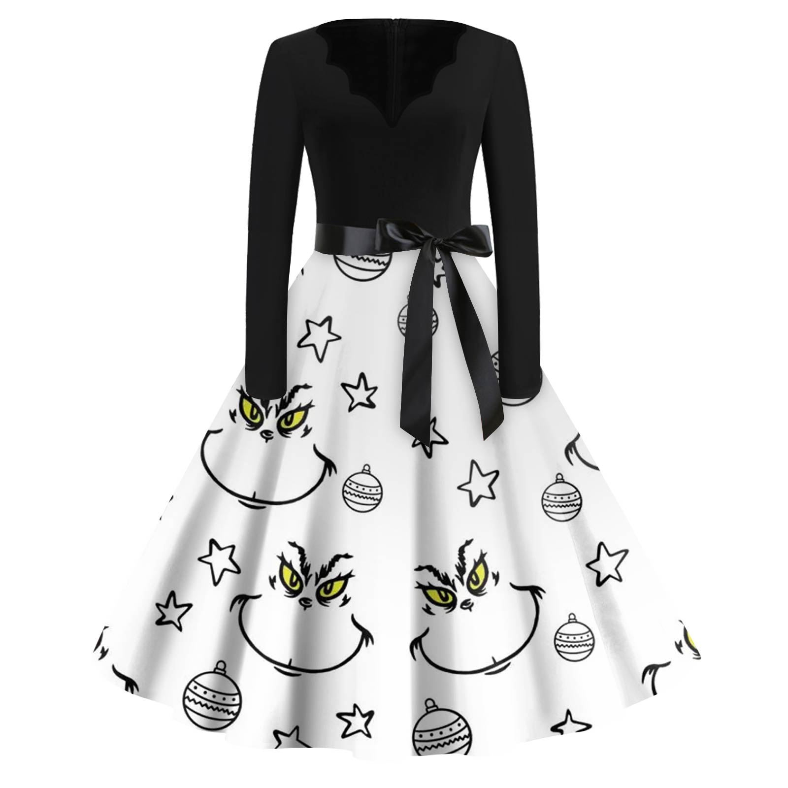 

Женское модное платье с V-образным вырезом, повседневное, приталенное, с рождественским принтом, с длинным рукавом XL