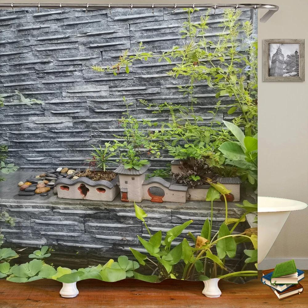 Variety of Various Green Plant Grass Lawn Leaf 3D Printing Shower Curtain Polyester Waterproof Home Decoration Curtain with Hook