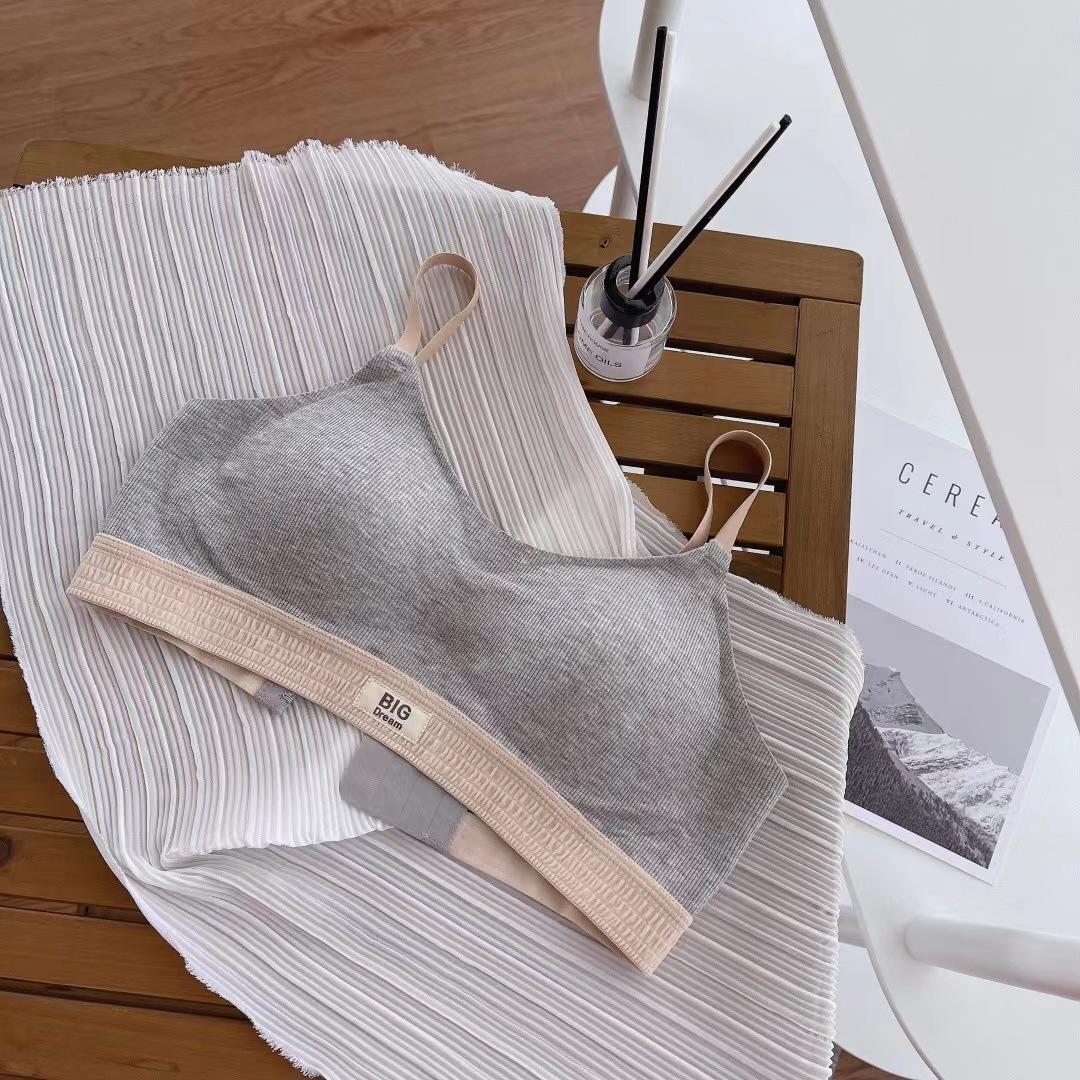 

Бюстгальтер с резьбой, женский корейский вариант повседневного спортивного бюстгальтера с буквами, тонкий бюстгальтер, однотонный, четыре сезона L серый