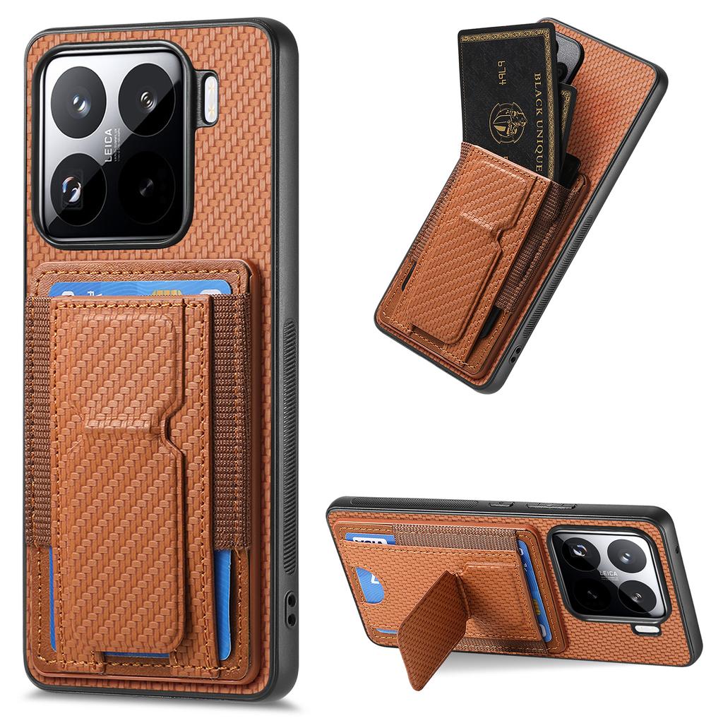 Pro Xiaomi 15 Pouzdro Stojánek Držák na karty Kožený zadní kryt