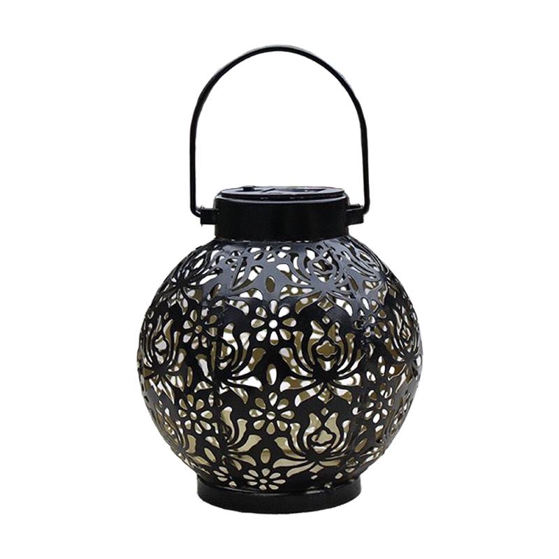Solar Led Lantern Light Outdoor Hanging Projection Light With Hollow Wrought Iron Design Waterproof Yard For Garden Art Decoration