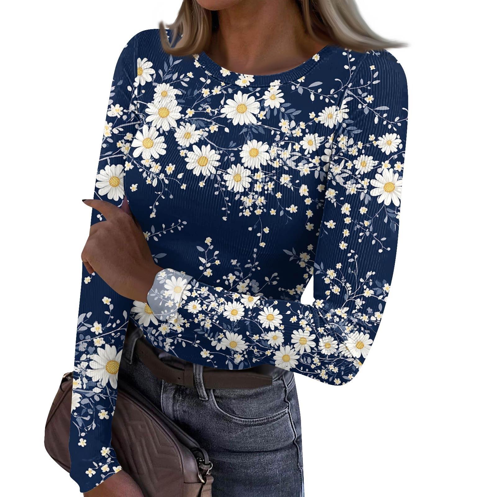 

Женская и зимняя футболка с тонким низом, модная повседневная футболка с градиентным принтом и круглым вырезом, пуловер с длинным рукавом M