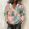 Women's Long Sleeve Color Block Print Pullover Hoodie with