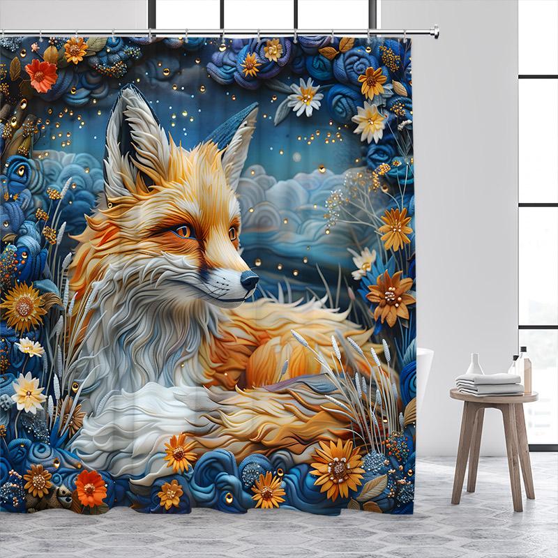 Funny Fox Shower Curtain Autumn Forest Maple Leaves Animal Fall Art Scenery Bath Curtains Fabric Home Bathroom Decor with Hooks