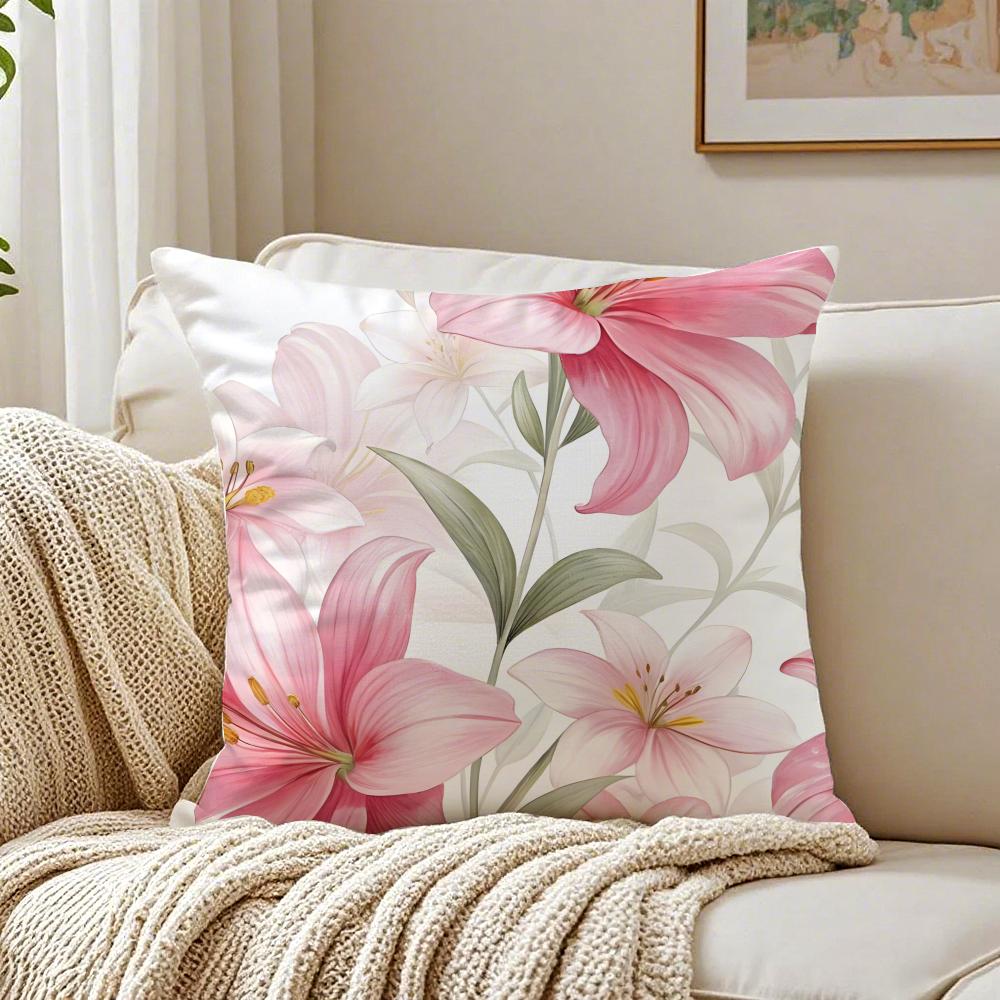 Beautiful and Warm Lily Flowers Cushion Cover Pillowcase Antidustmite Living Room Sofa Decor Cushion Room