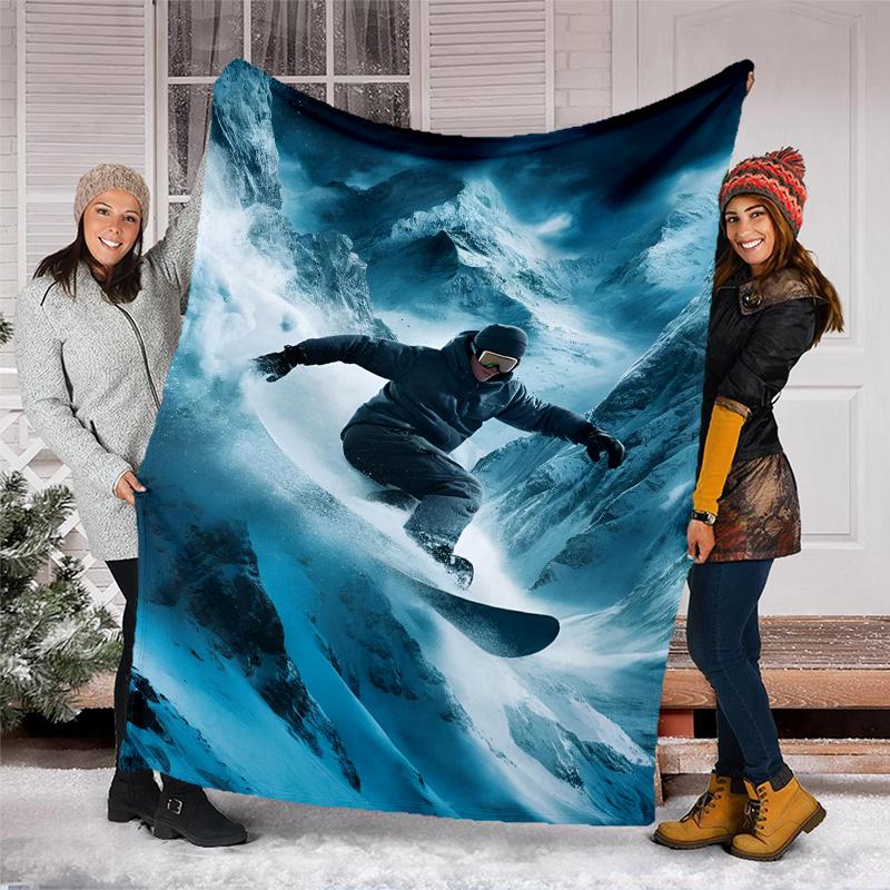 ski Theme Printed Blanket - Perfect for Couch, Bed, Travel & Outdoor Use | Machine Washable, Cozy & Durable.