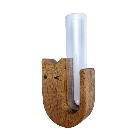 Váza s kočičími vousky Ledničkový magnet Dřevěný magnet na ledničku se skleněnou trubičkou Magnetický sběrač kočičích vousků Nádoba Váza Ledničkové příslušenství