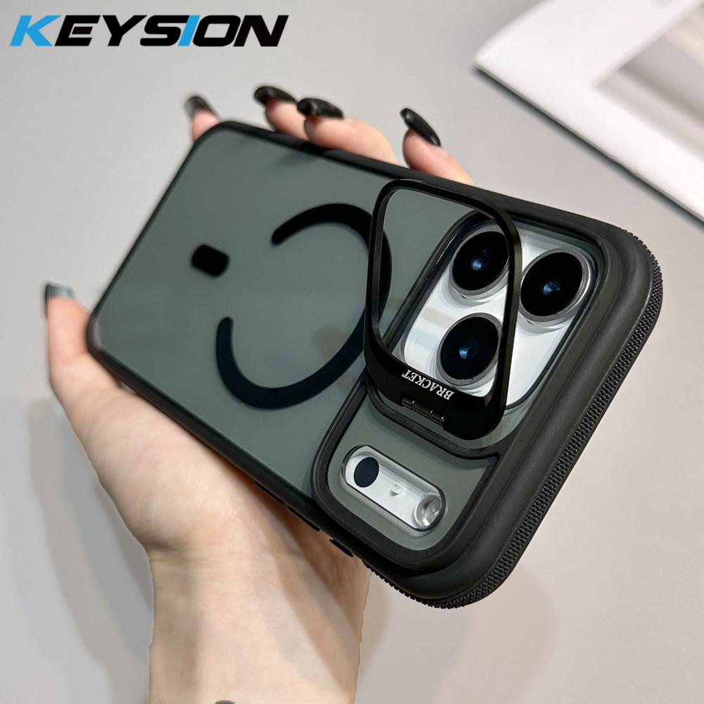 KEYSION Transparent Magnetic Lens Stand Case for MagSafe for iPhone 17 Pro Max Air TPU+PC Color Blocking Shockproof Phone Cover