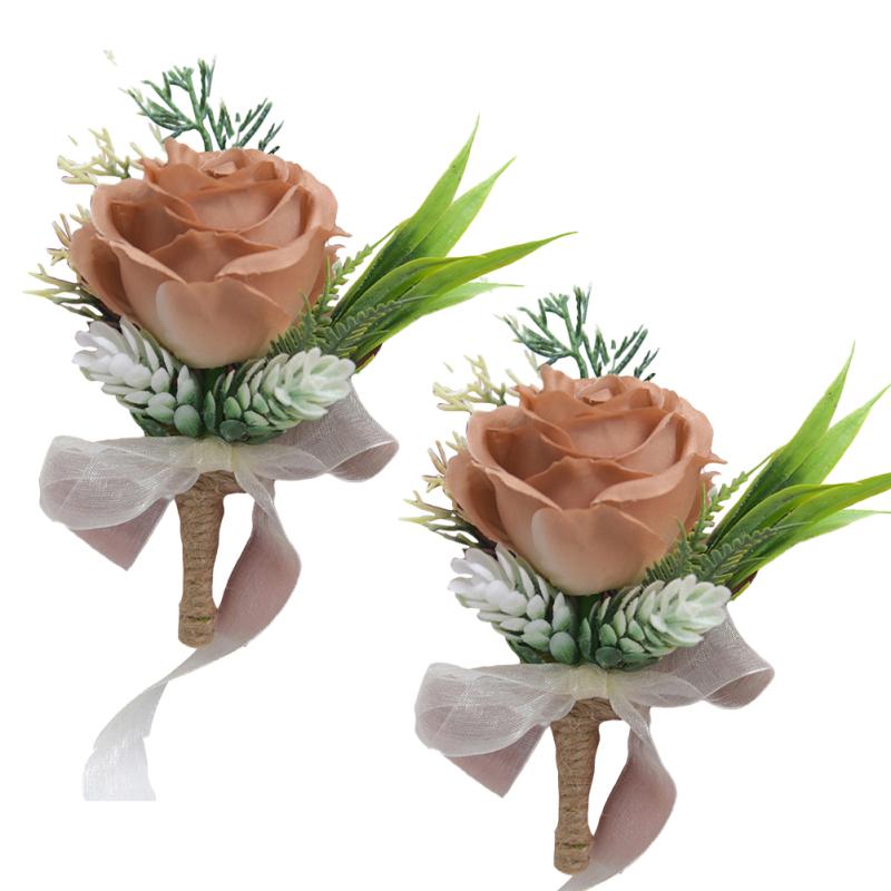 2pcs Artificial Waterproof Flowers Green Plants Corsage Bride Groom Bridesmaid Group Wedding