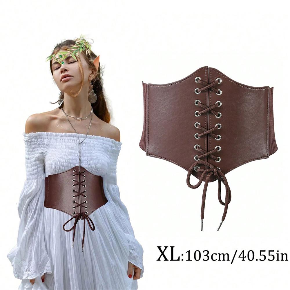1Pc Women Adjustable Wide Belt Pu Leather Underbust Corset Crop Top Vest Waist Belt Double Buckle Cincher