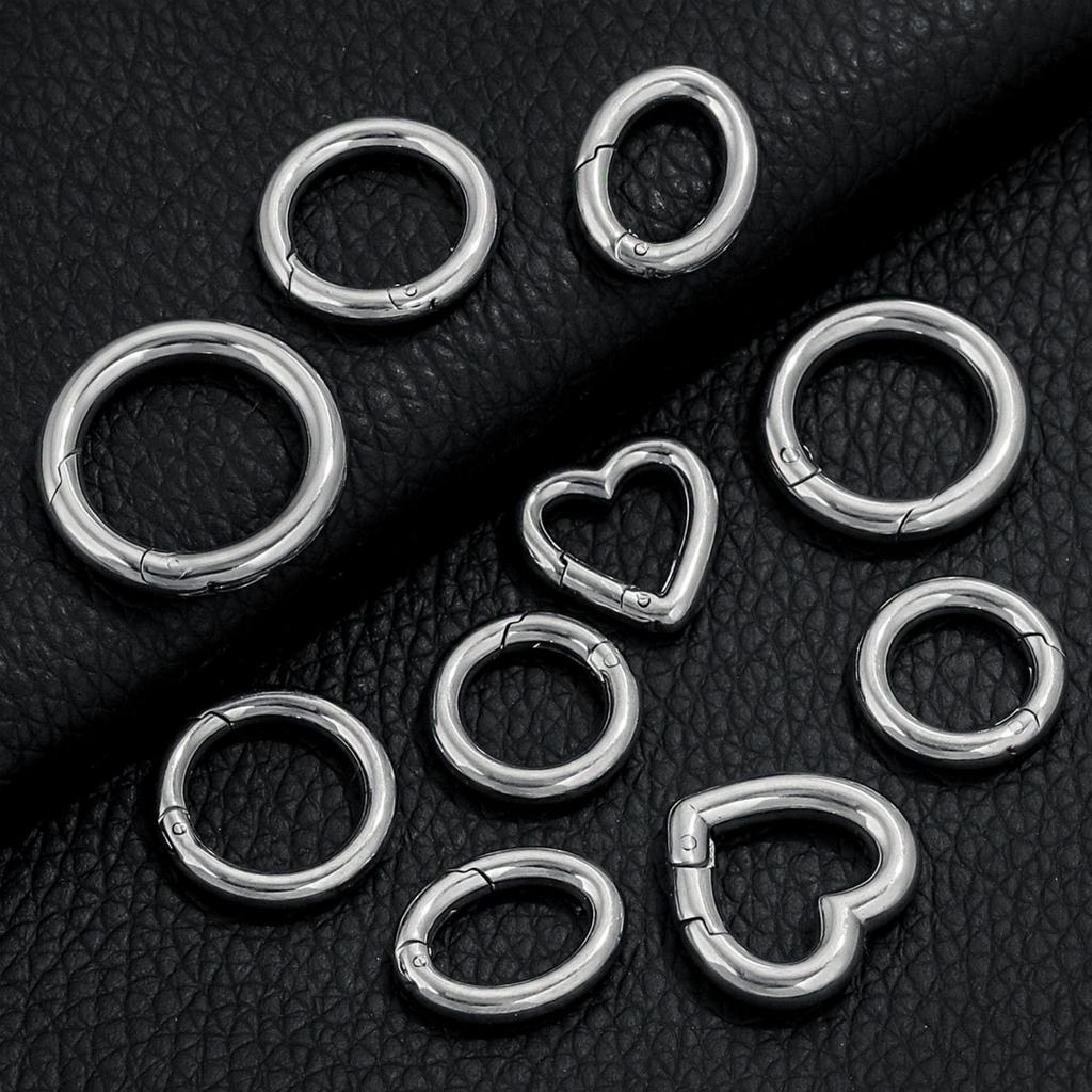 304 Stainless Steel Bolt Spring Ring Clasps Polished Heart Circular Connector DIY Necklace Jewelry Making Lobster Buckle, 1Piece