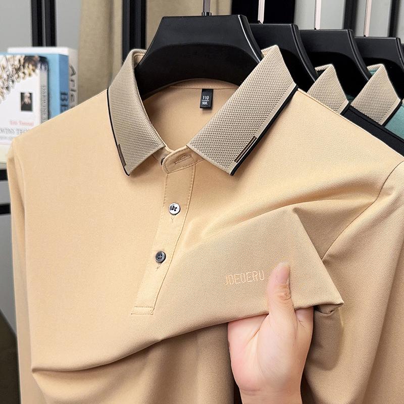 

Men s Polo Shirt Contrast Lapel Long Sleeve T-Shirt Autumn Letter Embroid Fashion Business Leisure Men swear L