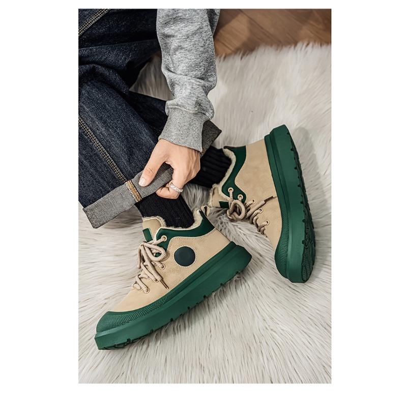 Mens Large Size Soft Sole Heightened Winter Warm Fur Snow Boots Padded Lined Ankle Boots Anti-slip Hiking Casual Sports Workwear Martin Boots