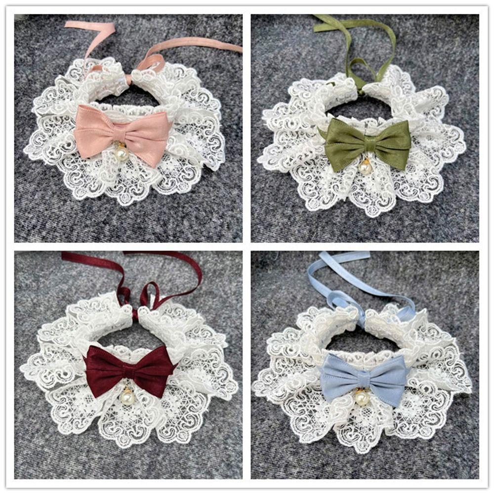 Accessories Cat Necklace Neck Strap Dog Neckerchief Puppy String Bib Lace Bowknot Pearl Collar