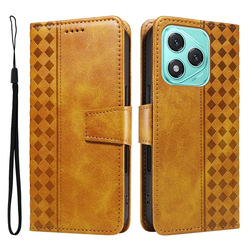 For Honor 400 Lite 5G Leather Case Wallet Stand Grids Imprinted Phone Cover with Strap