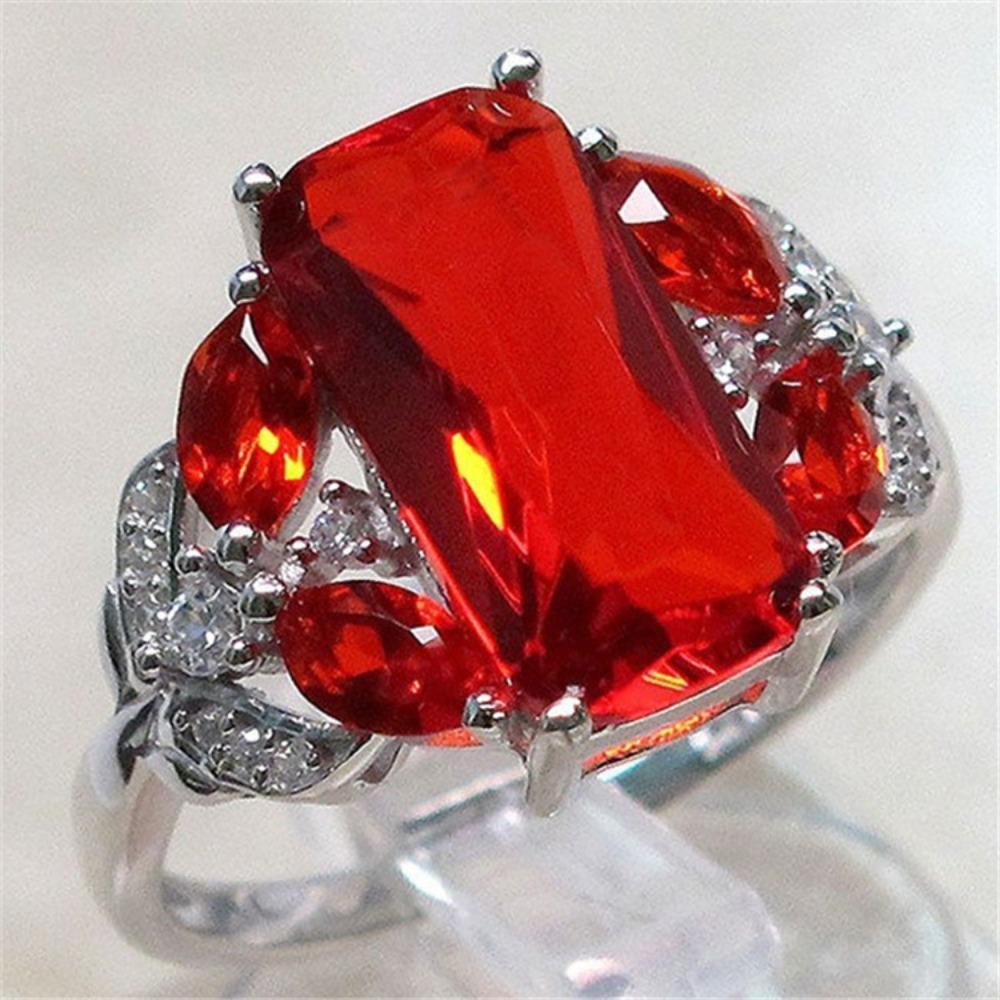 Synthetic Sapphire Engagement Ring Marquise Cut Silver Ring for Women Trendy European Style Jewelry no. 6 красный