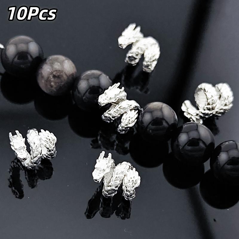 10Pcs Exquisite Carved Alloy Dragon Beads for DIY Braided Bracelet Necklace Pendant Jewelry Craft Making Supplies