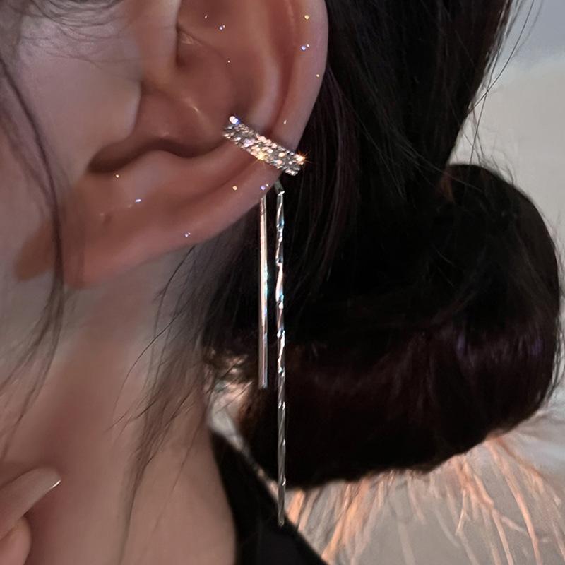 New Fashion Silver Color Cilp Earrings Tassel Ear Cuff Non Piercing Earring 2025 Trendy Punk Design Female Long Ear Clip Jewelry