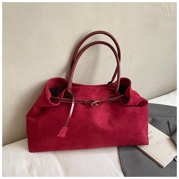 Autumn retro large-capacity suede bag women's 2025 new casual commuter shoulder bag portable tote bag