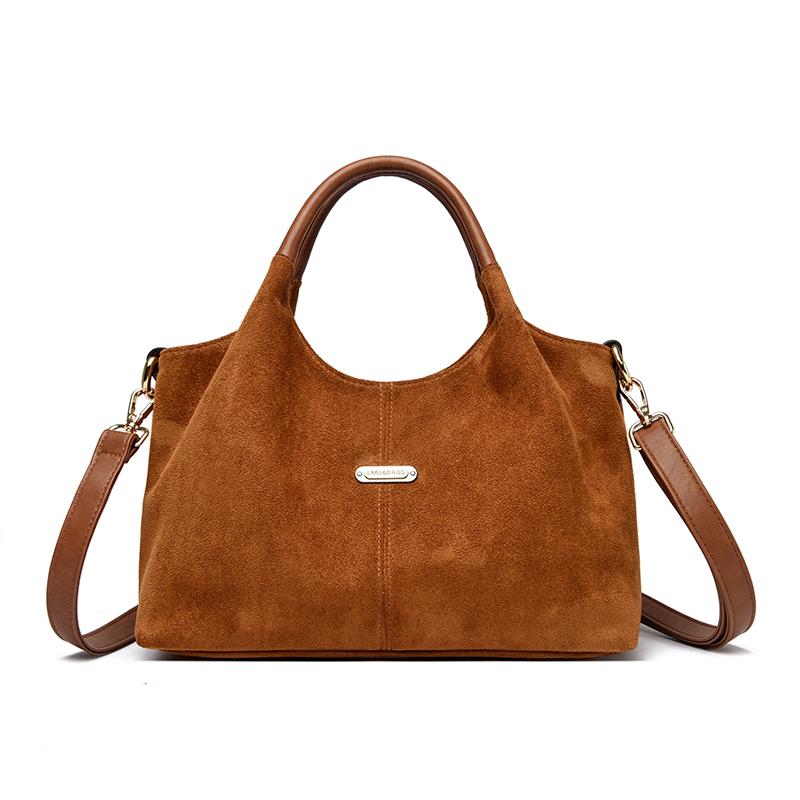 2025 New Large Capacity Suede Frosted Women's Handbag Retro Mom Bag Single Shoulder Crossbag Casual Simple Top-Handle Tote
