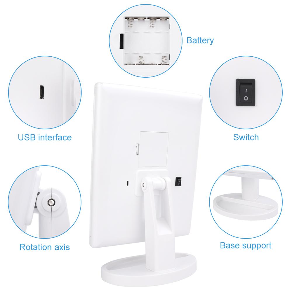 21 LED Light Makeup Mirror With Storage Desktop Foldable Rotating Beauty Cosmetic Mirror Light Touch Screen USB Vanity Mirror