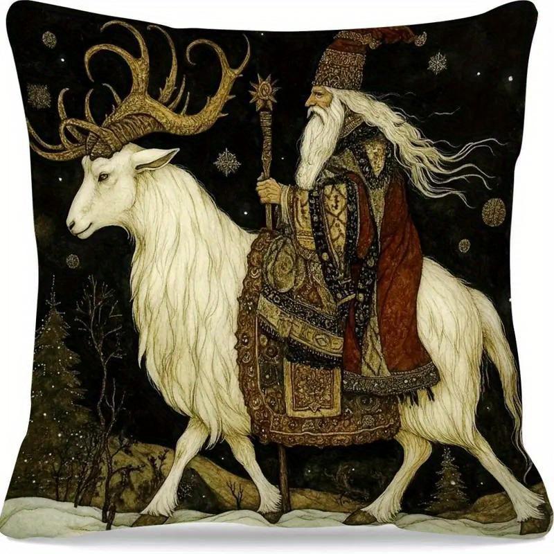 Vikama Fashionable Goat-Print Pillowcase, Rustic-Style Polyester Square Cushion Cover, Suitable For A Variety Of Rooms