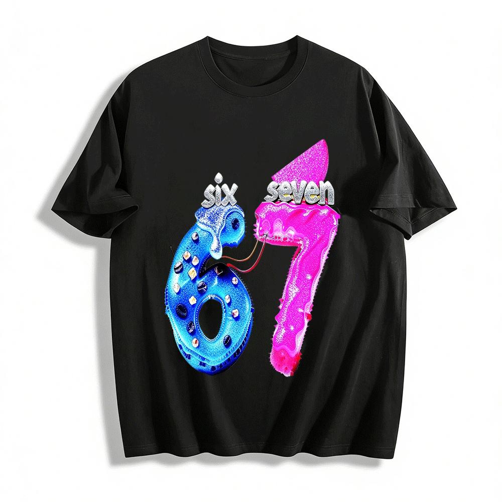 

Fun Number 67 Graphic Print Unisex Casual Short Sleeve T-Shirt Pure cotton T-shirt XXS