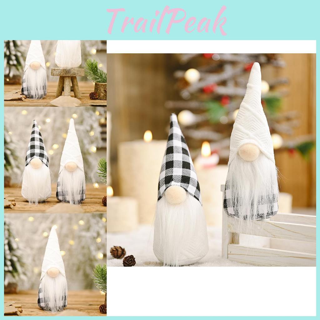 Enchanting Black And White Gingham Forest Gnome Figurine Perfect For Holiday Decor