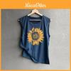 Fashionable Women's Casual Sleeveless Shirt With Vibrant Sunflower Print For Summer