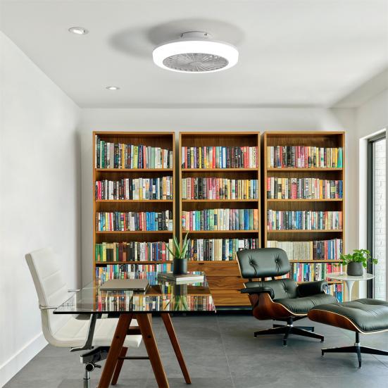 18palcový uzavřený stropní ventilátor se světlem a dálkovým ovládáním, Moderní nízkoprofilový bezlopatkový stropní ventilátor pro montáž na strop do ložnice, kuchyně, jídelny