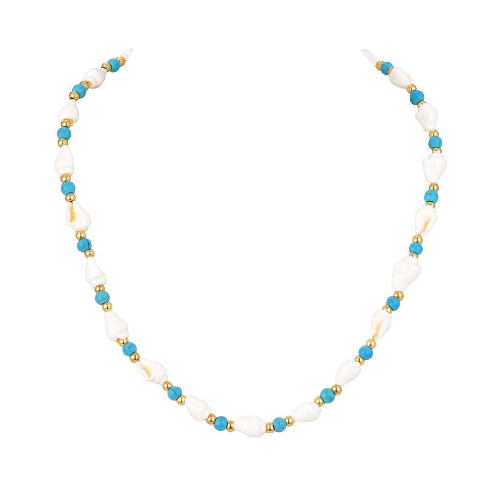 Ladies Ocean Wind Stainless Steel Ball Shell Beaded Adjustable Gold Necklace 2473