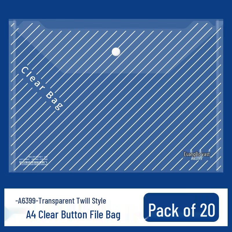 Guangbo A4 Thickened Transparent Snap Document Bag, Large Capacity