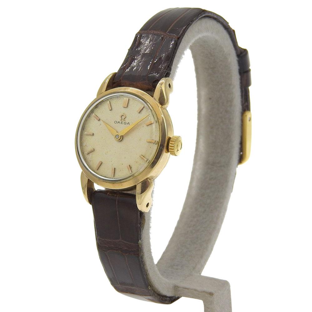 Omega Ceasuri Cal.244 Cadran Ivory Placat cu Aur/Piele Gravată Mecanism Manual Afișaj Analogic Femei Folosit