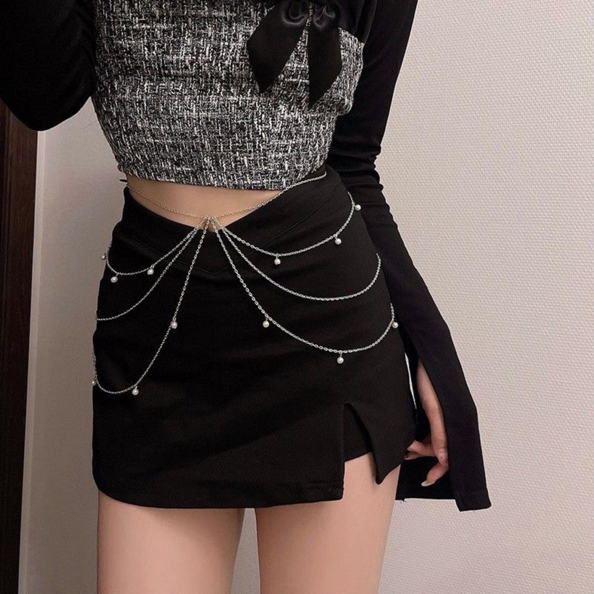 

Металлическая цепочка на талию в стиле Y2K для женщин, трендовый многослойный жемчужный пояс, модная бижутерия для девушек, цепочка на талию, летняя сексуальная цепочка для тела серебряный