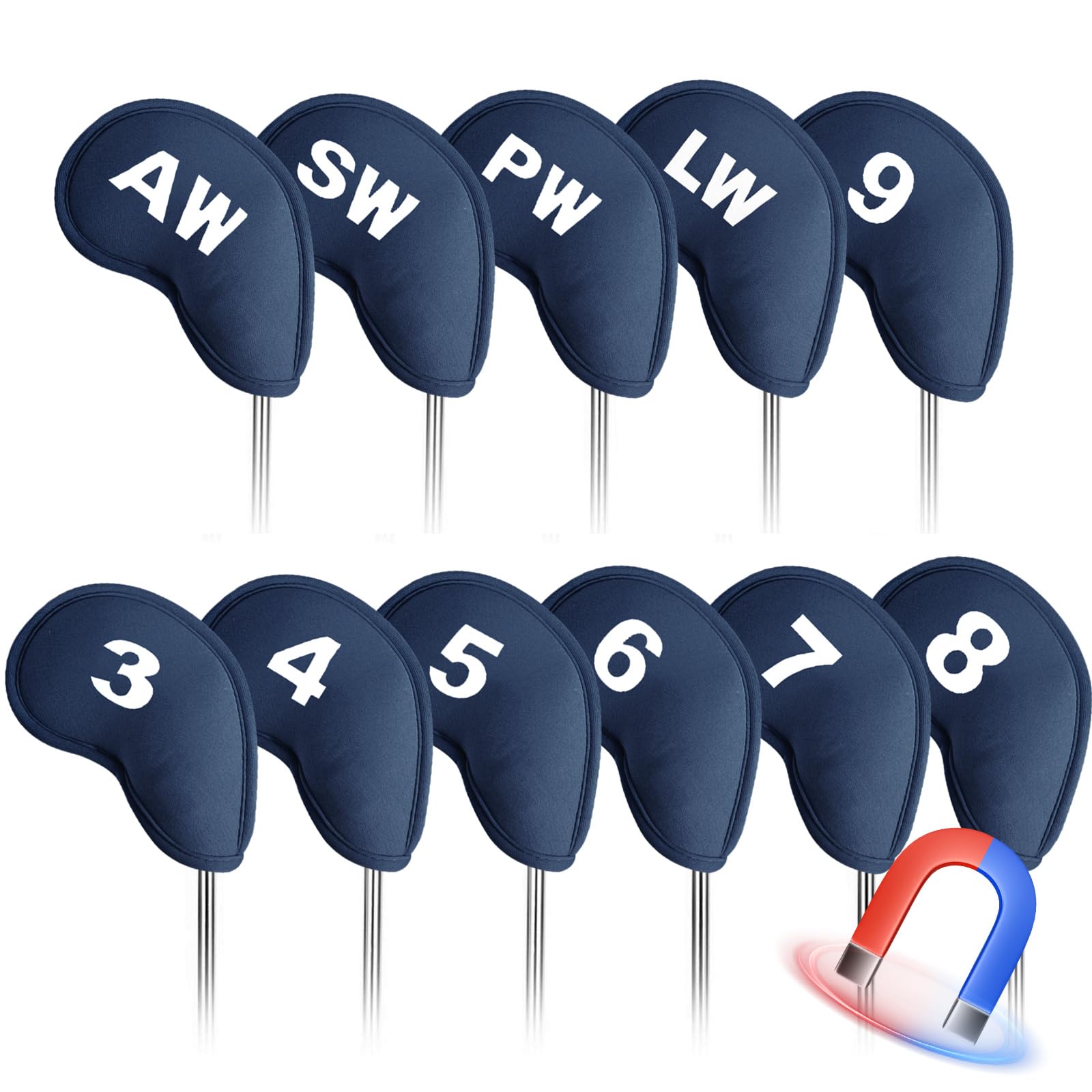 

Golf Iron Covers, 11-Piece Set, Magnetic Closure, Wedge Covers, Neoprene Material, Lightweight, Numbered, Head Protection Covers, LT-018 (Navy)