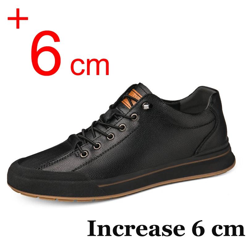 Genuine Leather Men Skataboard Shoes Elevator 6CM Height Increase Sports Loafers Hollow Breathable Sneakers Heightening Shoes