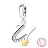 925 Silver Charm Beads Classic Gold Heart-Shaped 26 Letters Pendant For Bracelet DIY Charm Birthday Jewelry