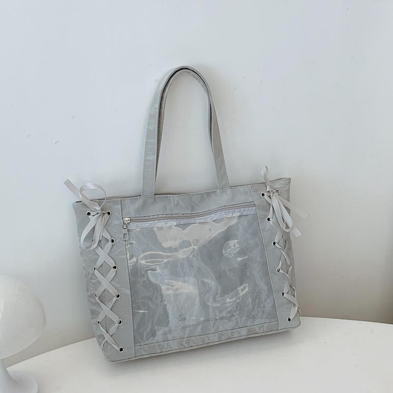 

Large capacity tote bag female sweet girl two-dimensional transparent spring and summer small fresh shoulder armpit bag сірий колір
