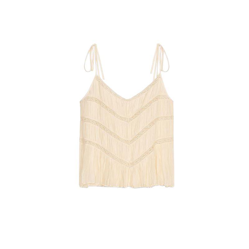 Spring New Women's Clothing American Ins Style Minimalist Easiest for Match Straight Lace Sling Round Neck Tops 6895054