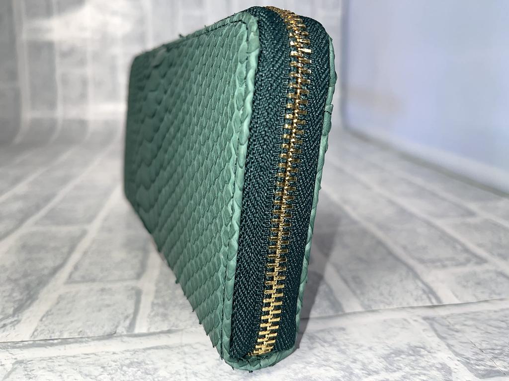 GUODI Genuine Python Leather Long Wallet with Zipper Closure and Card Case for Men and Women, TK-TT20LW1GF (Green), Wallet, Purse, Zipper Closure,