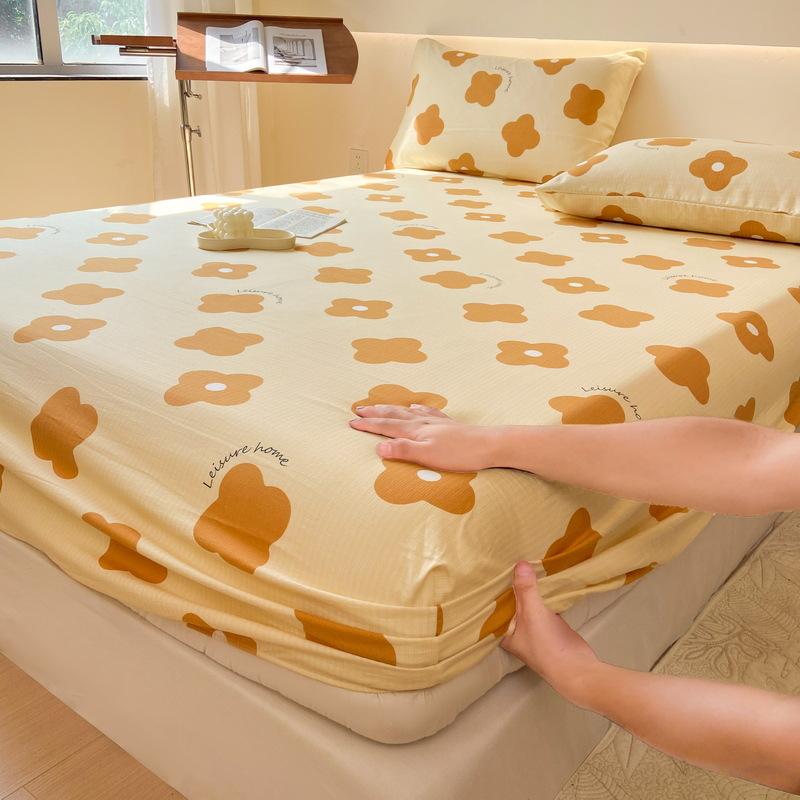 Простыня с эластичным мытым хлопковым голубым цветочным принтом — фото 24