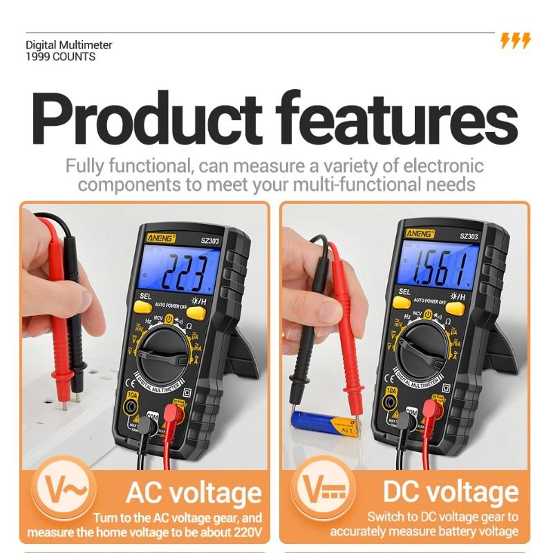 New Multifunctional ANENG SZ303 Smart Digital Multimeter 1999 Count AC/DC Voltage Current Electrical Data Retention High Precision Professional Tools