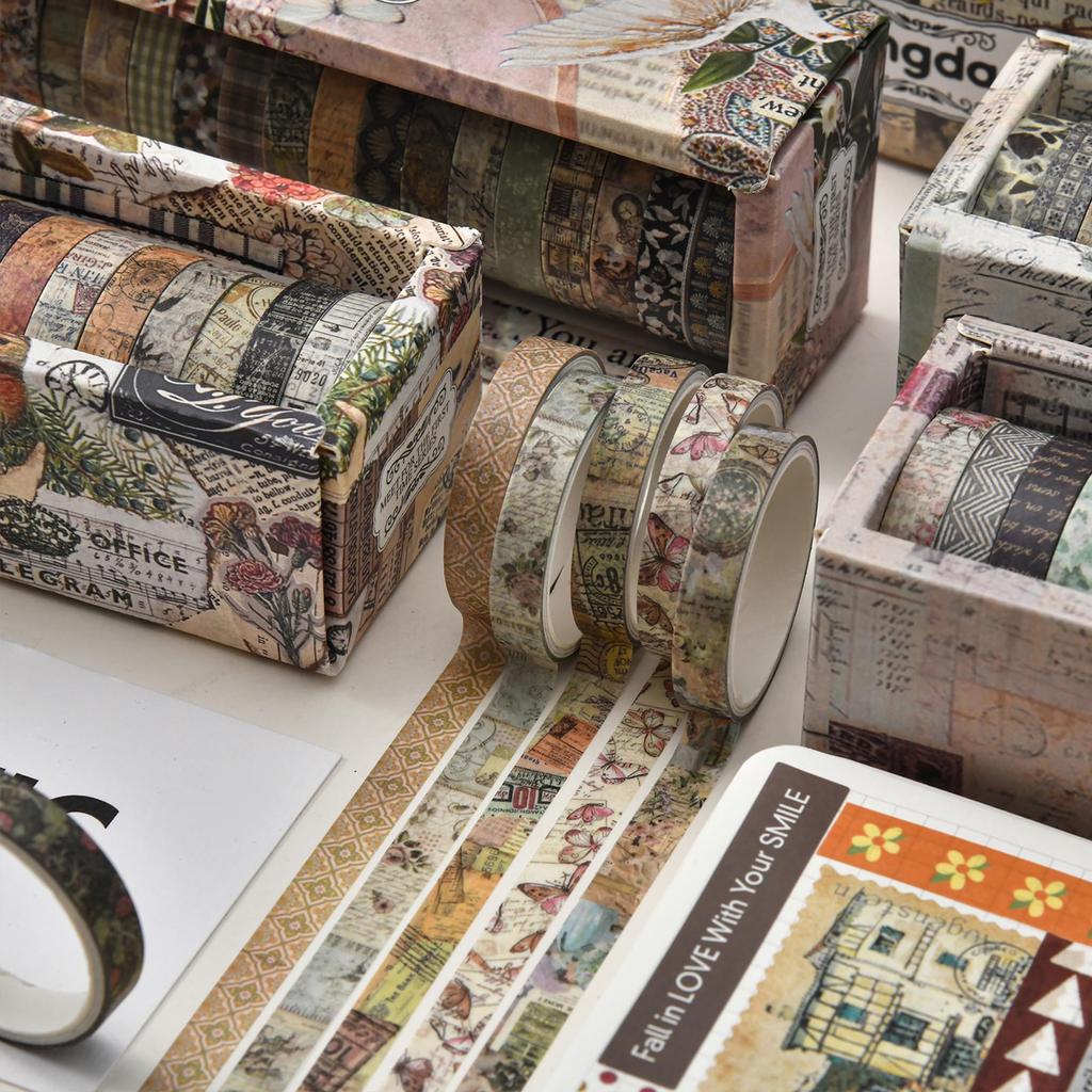 Songdao 20 Rolls Thin Retro Masking Tape Nostalgic Vintage Washi Washi Tape for DIY Crafts Set, Creativity, Tape, Women's Style, Packaging,