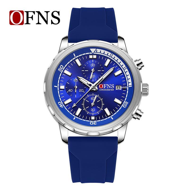Ofns Men s Six-Hand Chronograph Quartz Watch: Casual & Business, Waterproof, High-Style with Single Calendar.
