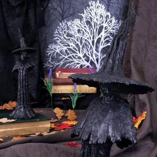 Halloween Black Witch Statue Handmade Guardian of Your Home Gothic Witch Figurine Sculpture Holiday Party Decoration Ornament