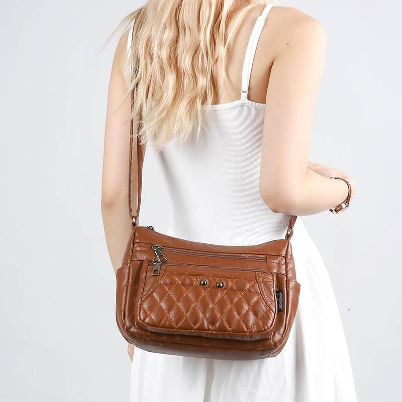 Women's Soft Leather Bag Vintage Mother Bag PU Large Capacity Middle-Aged Shoulder Crossbody Bag