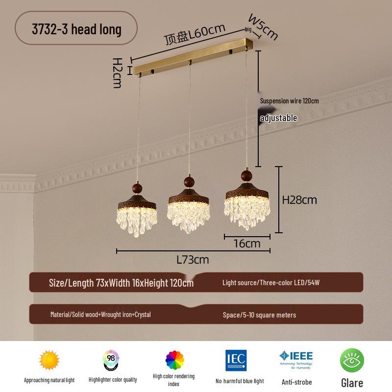 Walnut Retro Chandelier, Eye-Protective Lamp for Chinese Restaurant, Bar, Bedside, or Study.