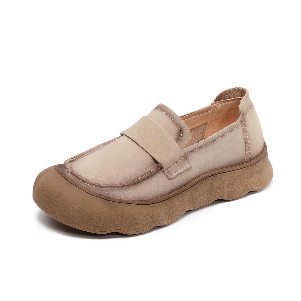 Women's Retro Casual Shoes Versatile Top-grain Leather Single Shoes Slip-on Soft-soled Loafers
