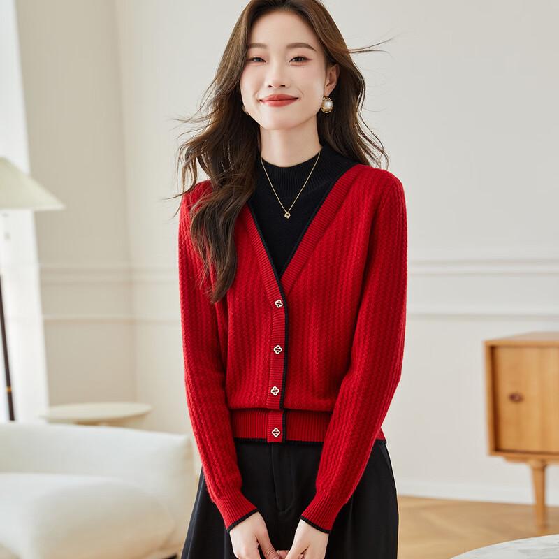 Srcr Women's Faux Two-Piece Pure Wool Half-High Collar Sweater